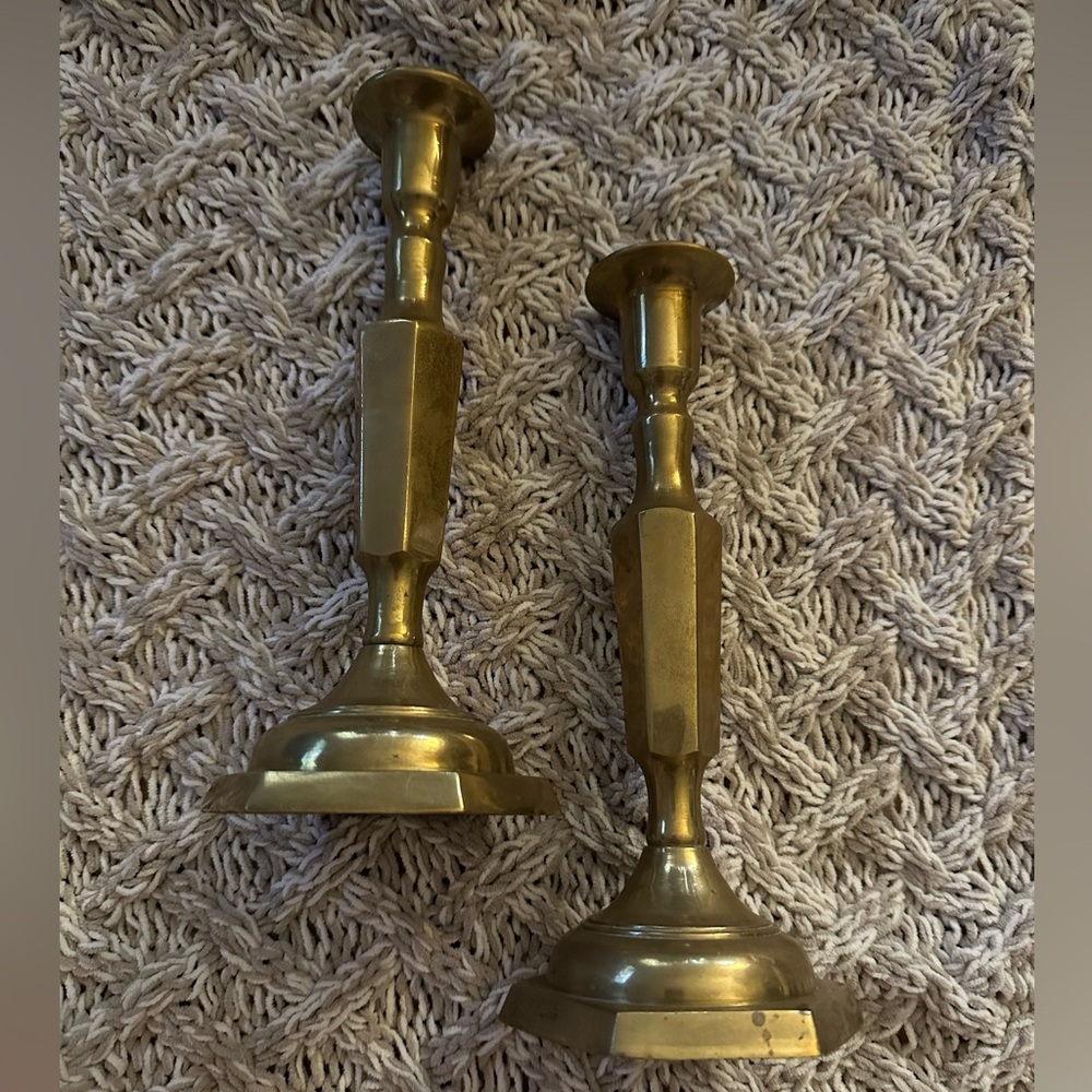 Brass Candlestick Holders - 9.5” tall